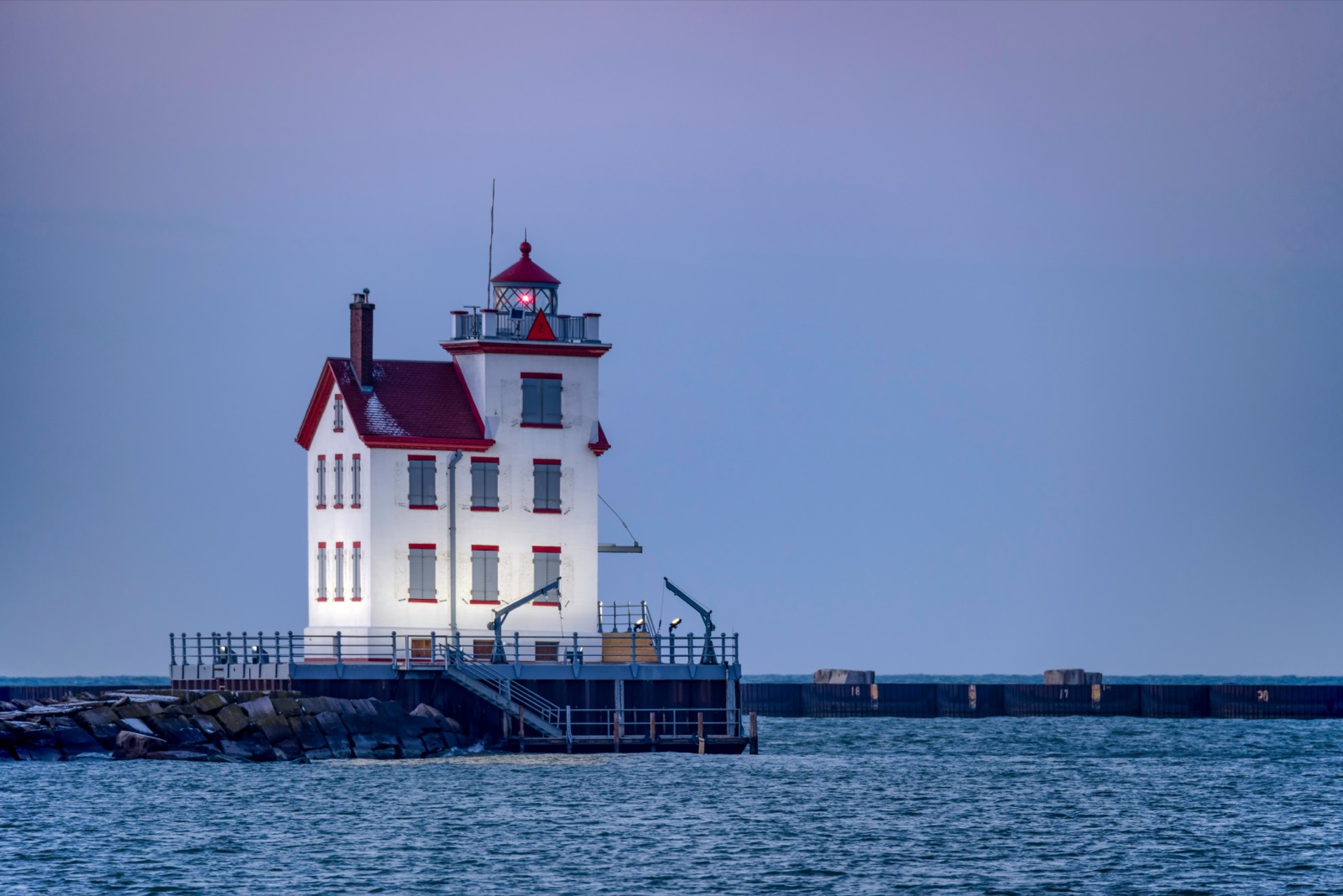 The Lorain lighthouse at dusk